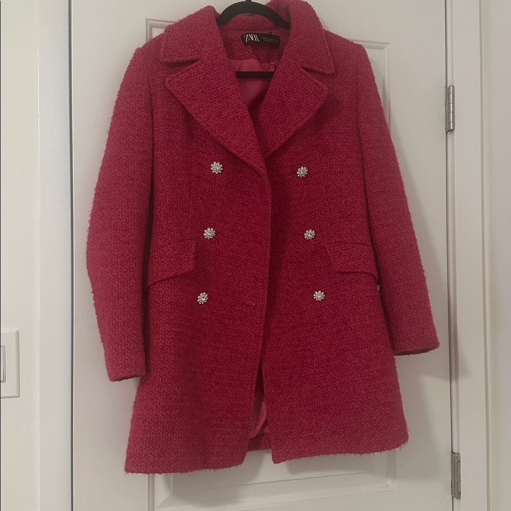 Zara jewel button textured coat